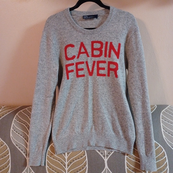 GAP Men's Medium Cabin Fever Lamb'sWool Blend Gray/Red Sweater - Picture 6 of 10